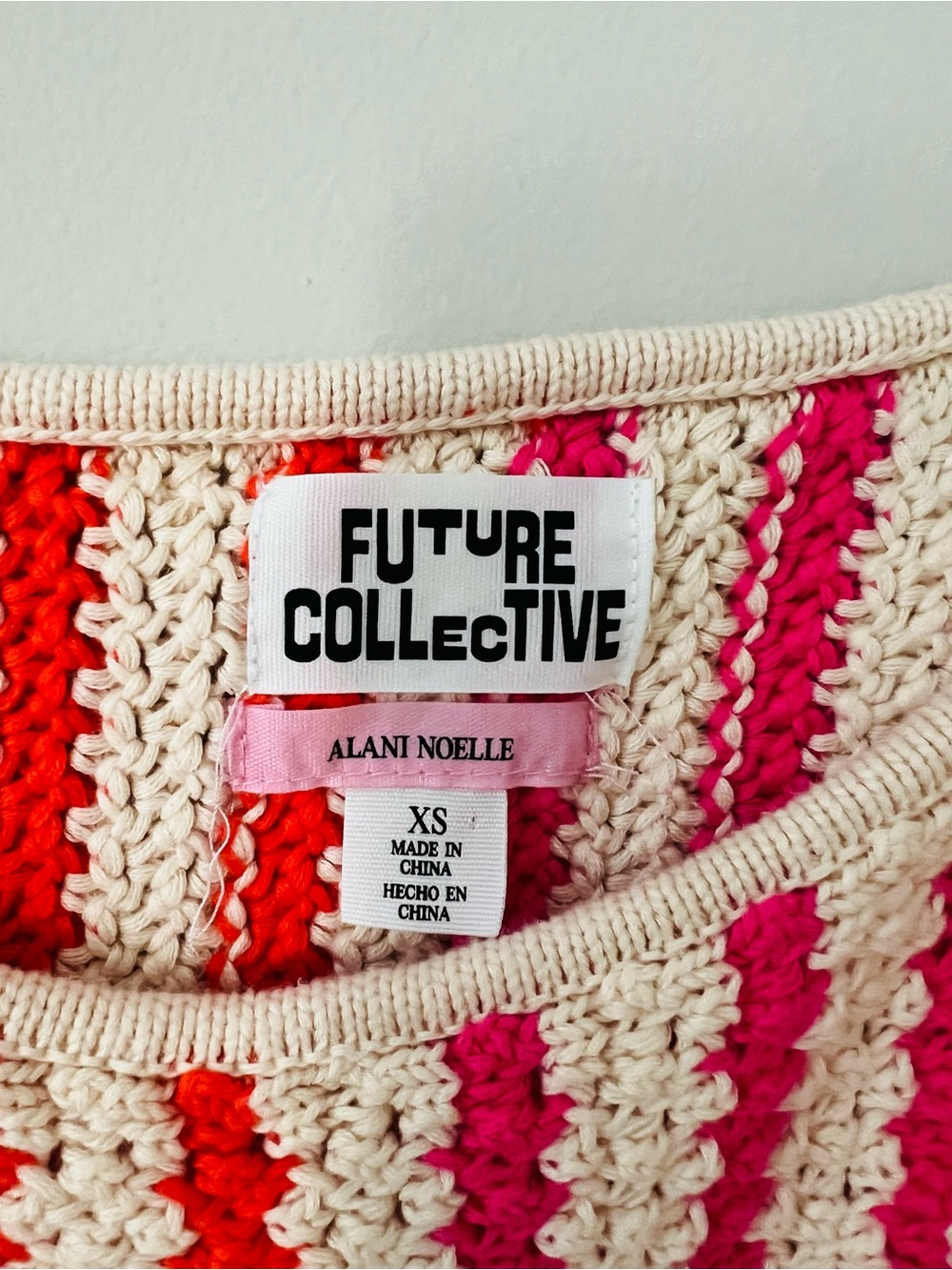 Future Collective Alani Noelle Crochet Crop Top in Cream, Red & Pink Size XS - Picture 4 of 7